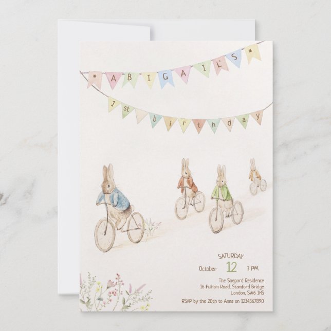 Convite Peter, o primeiro aniversario neutro do coelho (Frente)