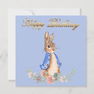 Convite Peter o Rabbit com Dourado texto de aniversário fe