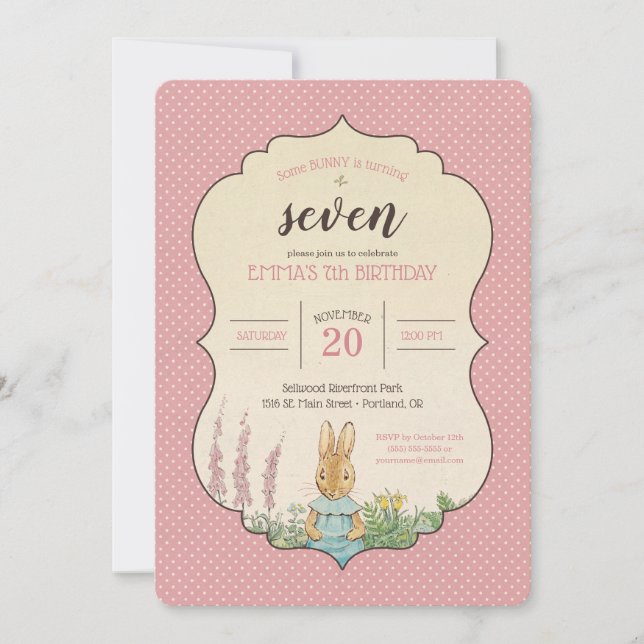 Convite Peter Rabbit | Aniversário da Menina (Frente)
