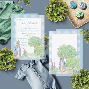 Convite Peter Rabbit Bunny Greenery Chá de fraldas Azul