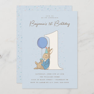 Convite Peter Rabbit   Confetti primeiro aniversario Azul