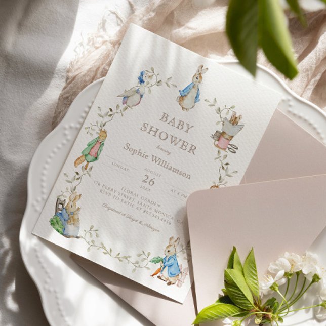 Convite Peter Rabbit Greenery Watercolor Chá de fraldas (Criador carregado)