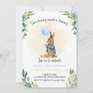 Convite Peter Rabbit Primeiro Aniversário, Bunny, primeiro