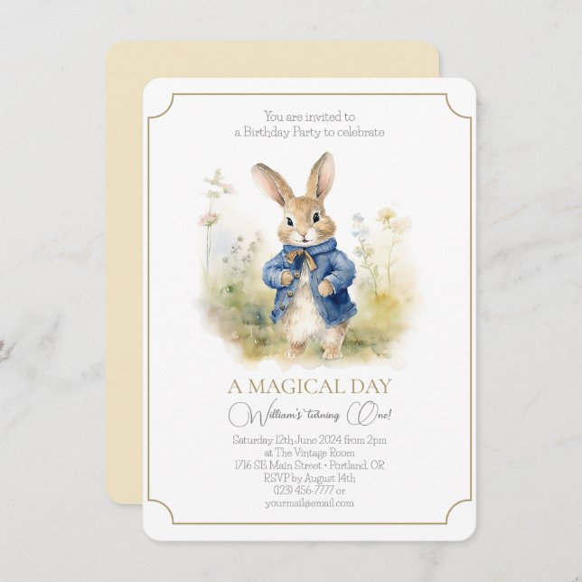 Convite Peter The Rabbit Watercolor Birthday (Frente/Verso)