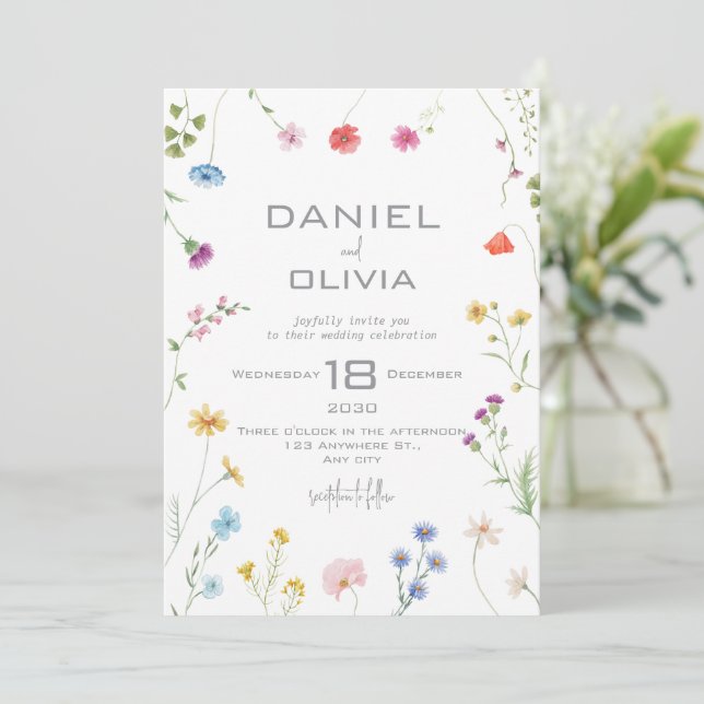 Convite Petite Floral Patterned Wedding (Em pé/Frente)