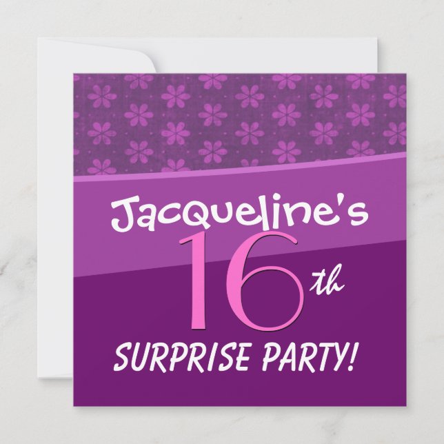 Convite Petite Flowers 16ª Festa de aniversário surpresa (Frente)