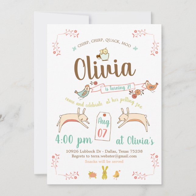 Convite Petting Zoo Festa de aniversário (Frente)