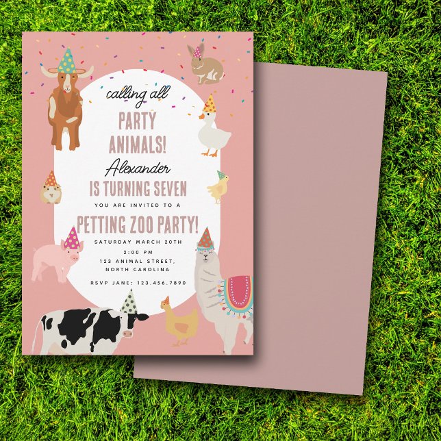 Convite Petting Zoo Party Animals Barnyard Birthday Girl (Petting Zoo Party Animals Barnyard Birthday Girl Invitation)