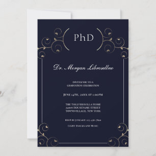 Convite PhD Dourado Graduação Azul Elegante