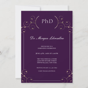 Convite PhD Dourado Graduação Púrpura Elegante