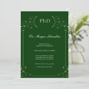 Convite PhD Dourado Graduação Verde Elegante