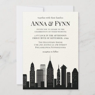 Convite Philadelphia Pennsylvania City Skyline Wedding Inv