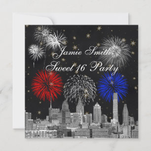 Convite Philadelphia Skyline Black Gold Star Sweet 16 FW