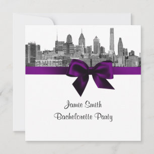 Convite Philadelphia Skyline Etch BW Purple Bachelorette