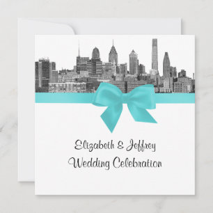 Convite Philadelphia Skyline Etch BW Robin Egg Blu Casamen
