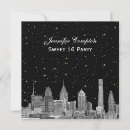 Convite Philadelphia Skyline Etch Starry DIY SQ Sweet 16