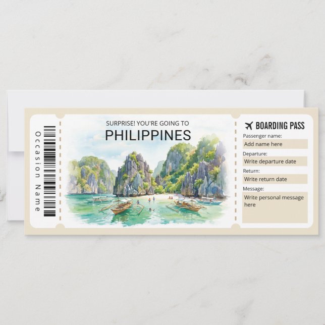 Convite Philippines Trip Boarding Pass Ticket (Frente)