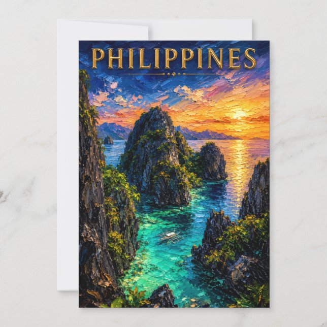 Convite Philippines: Tropical Sunset Palawan Coast Art Sou (Frente)