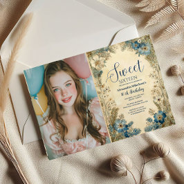 Convite Photo Antique Botanical Art Nouveau Sweet Sixteen