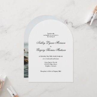 Convite Photo Arch Shaped Grey Wedding Invitation