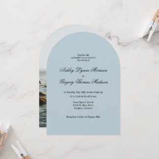 Convite Photo Arch Shaped teal Wedding Invitation