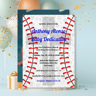 Convite Photo Baseball Baby Dedication Invitation w/ Cross