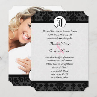 Convite Photo Black Damask Wedding Invites