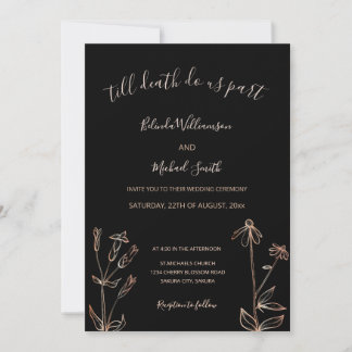 Convite PHOTO | Black Rose Gold Wildflower | Goth Wedding 