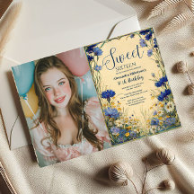 Photo Blue Cornflower Art Nouveau Sweet Sixteen
