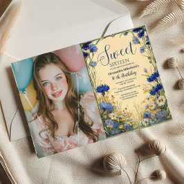 Convite Photo Blue Cornflower Art Nouveau Sweet Sixteen
