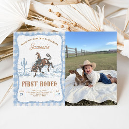 Convite Photo Blue Western Cowboy First Rodeo Invitation 
