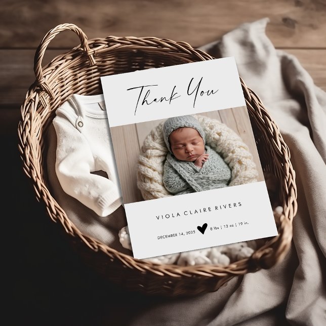 Convite Photo Boho Thank You Baby Birth Announcement Card (Criador carregado)