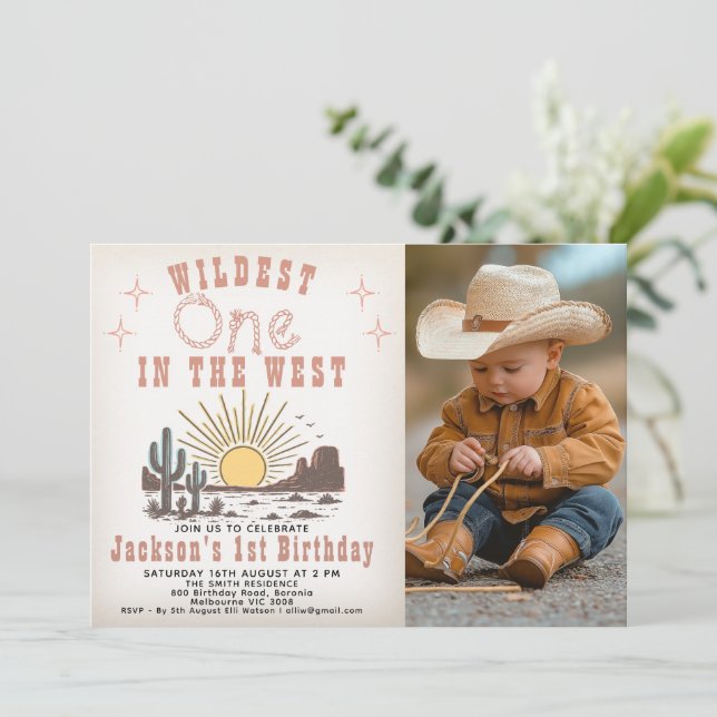 Convite Photo Brown Widest One In The West 1st Birthday (Em pé/Frente)