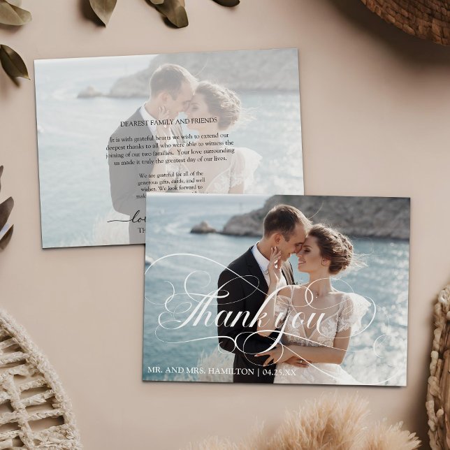 Convite Photo Calligraphy Script Wedding Thank You Card (Photo Calligraphy Script Wedding Thank You Card)
