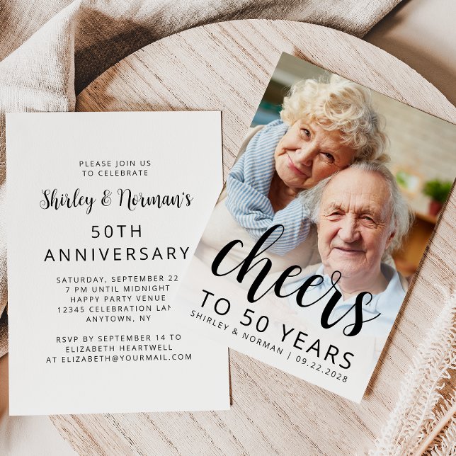 Convite Photo Cheers Black Script 50th Anniversary Party (Criador carregado)