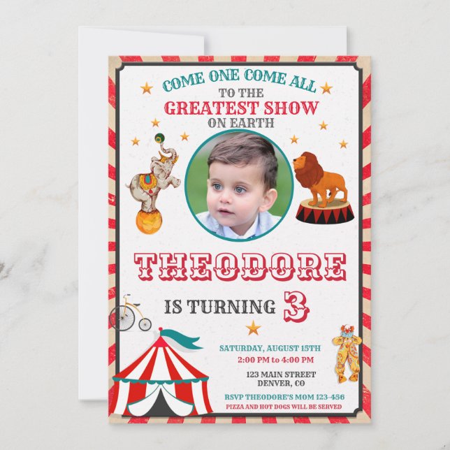 Convite Photo Circus Birthday Invitation - Vintage Big Top (Frente)