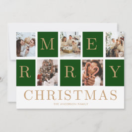 Convite Photo Collage Christmas Family Gold Holiday Card