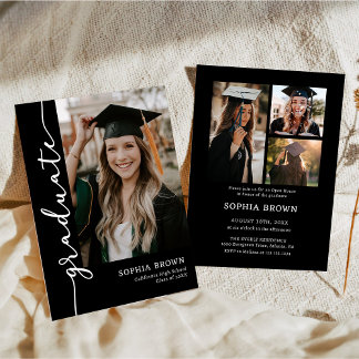 Convite Photo Collage Graduate Graduation Party Invitation