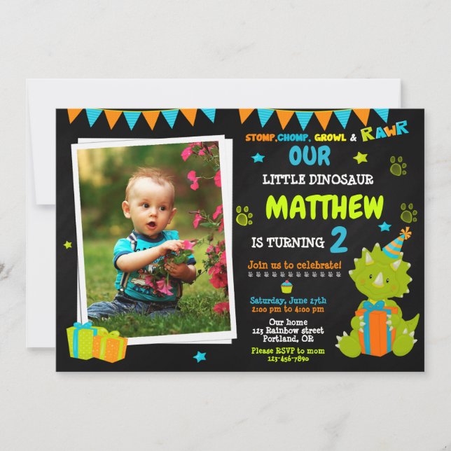 Convite Photo Dinosaur birthday invitation - Dino party (Frente)