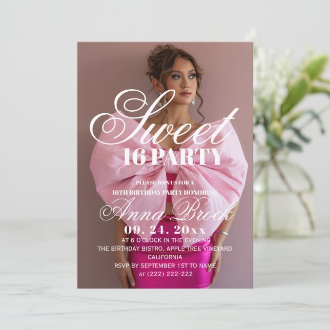 Convite Photo Elegance Sweet 16 Birthday Party Invitation (Em pé/Frente)