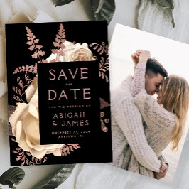 Convite Photo Floral Ivory Rose Gold Save the Date