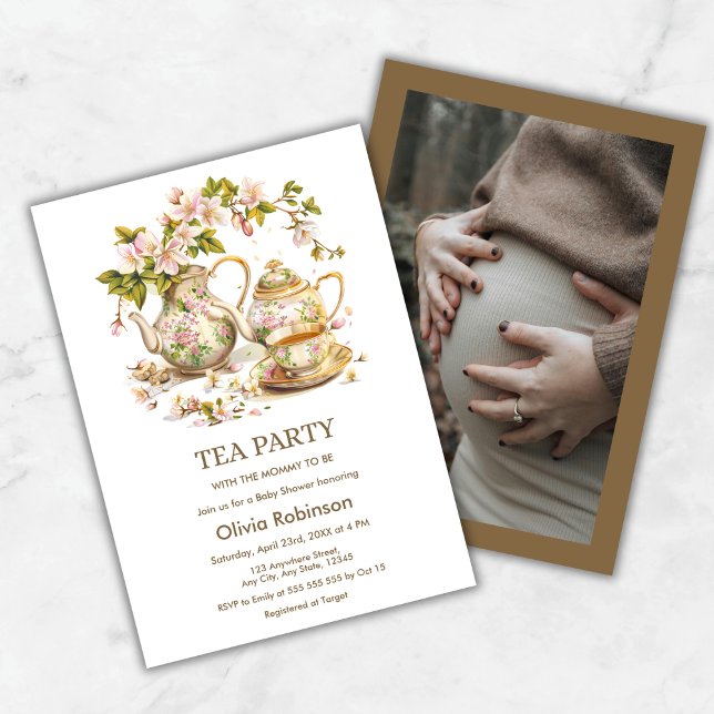 Convite Photo Floral Tea Party Time for Tea Baby Shower  (Photo Floral Tea Party Time for Tea Baby Shower Invitation   )