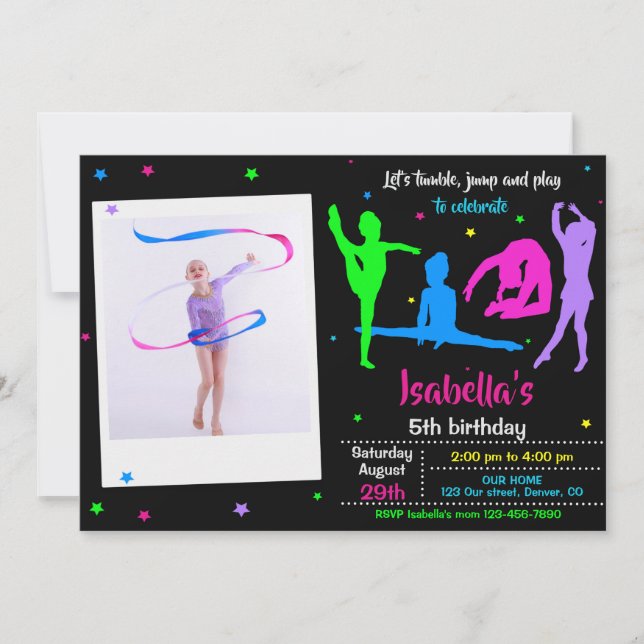 Convite Photo Gymnastics birthday invitation Tumble play (Frente)