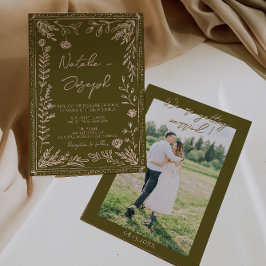 Convite Photo Hand Drawn Grasslands Floral Garden Wedding