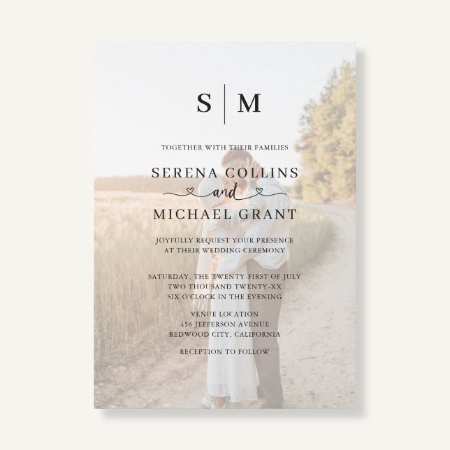 Convite Photo Heart Script QR Code Wedding (Criador carregado)