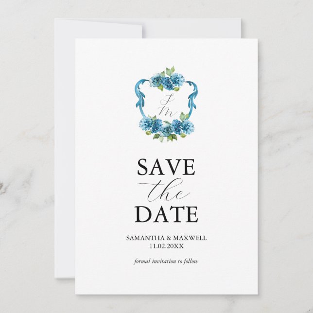 Convite Photo Hydrangea Monogram Save The Date (Frente)