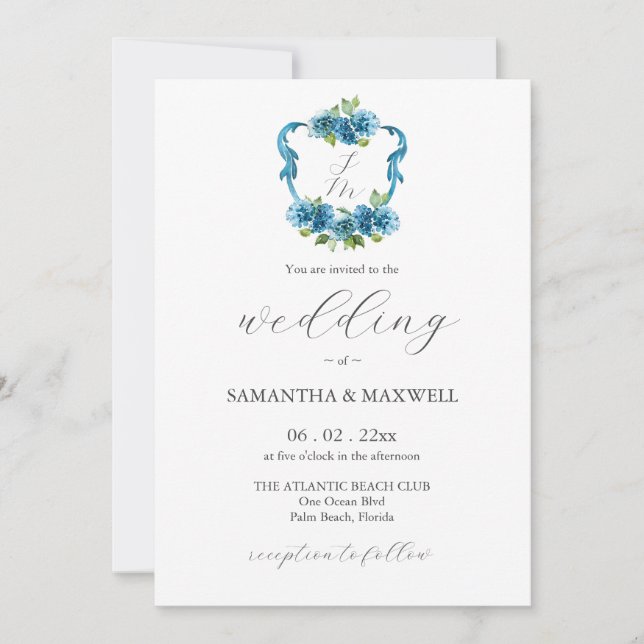 Convite Photo Hydrangea Wedding Monogram Invitations (Frente)
