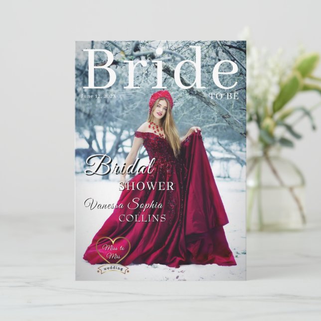 Convite Photo Magazine Cover Bridal Shower (Em pé/Frente)