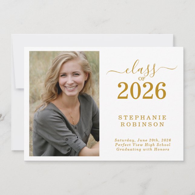 Convite Photo Modern Gold Graduation 2026 Announcement (Frente)