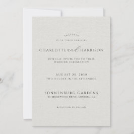 Convite Photo Monogram White Faux Linen Wedding Invitation
